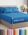 Extra Deep King Sheet Set - 6 Piece Breathable & Cooling Sheets - Hotel Luxury Bed Sheets Set - Easy & Secure Fit - Soft, Wrinkle Free & Comfy Sheets Set - Denim Blue Sheet Set with Extra Deep Pockets
