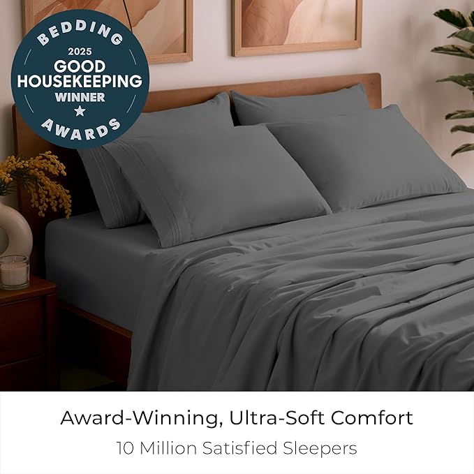 Mellanni California King Sheet Set - 6-Piece Iconic Collection Bedding, (Including 4 Pillowcases), 21-Inch Extra Deep Pocket, Easy Care, Ultra Soft, Cooling Sheets, Brushed Microfiber - Gray