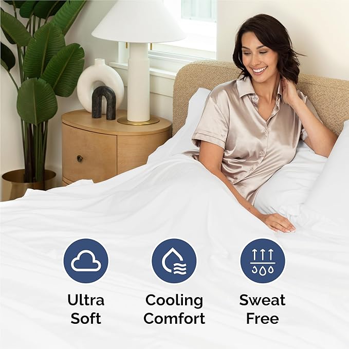 Twin XL 4 Piece Sheet Set - Cooling, Comfy & Breathable - Hotel Luxury Bedding, Includes Fitted Sheet for Women, Men, Kids and Teens - 1 Flat, 1 Fitted Sheet, 2 Pillowcases with Deep Pockets - White