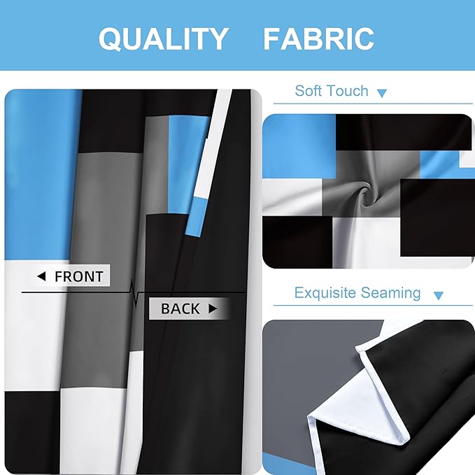Light Blue 100% Blackout Curtains for Bedroom 45 inch Length 2 Panels Set Grey Modern Abstract Geometric Black Out Curtains Insulated Room Darkening Window Drapes for Living Room, 52Wx45L