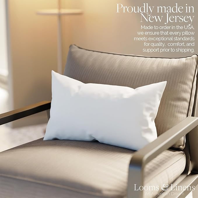 Looms & Linens 14x20 inch Lumbar Support Pillow Inserts for Rectangle Pillows - Lumbar Pillows Made in USA Only - Hypoallergenic Throw Pillows for Couch