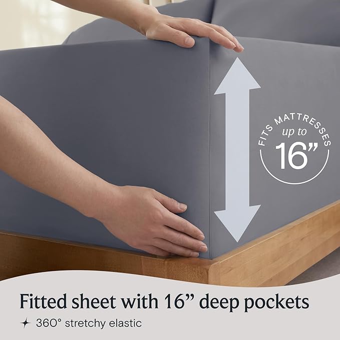 LuxClub 3 PC Twin XL Sheet Set, Deep Pockets Wrinkle Free Cooling Bed Sheets Hotel Bedding for Women, Men, Kids & Teens, Includes 1 Fitted Sheet, 1 Flat Sheet and 1 Pillowcase-Silky Soft Light Grey