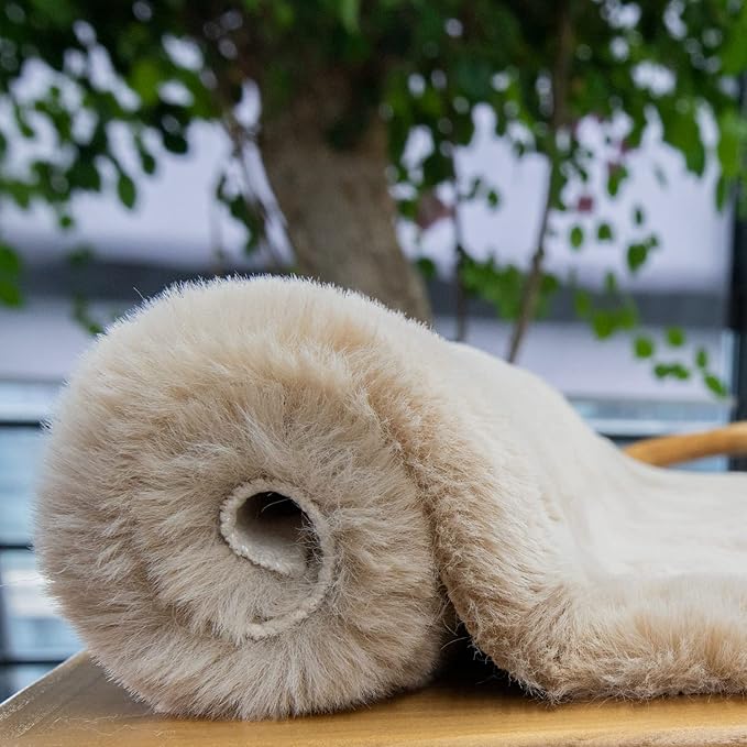 Beige Plush Faux Washable Rabbit Fur Area Rugs for Bedroom Shag Carpet for Living Room 4x6 Rectangle Nursery Rug