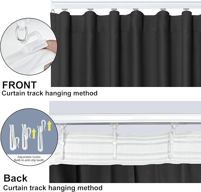 Room Divider Blackout Curtain Track Curtains Wall Dividers Panels Screen for Living Rooms Bedroom Office Privacy Partition Separation, W150 × L108 Inch,1 Panel, Black