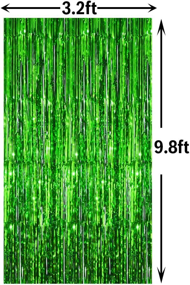 GOER 3.2 ft x 9.8 ft Metallic Tinsel Foil Fringe Curtains Party Photo Backdrop Party Streamers for St. Patrick's Day,Graduation,New Year Eve Decorations Christmas Wedding Decor (Green,4 Packs)