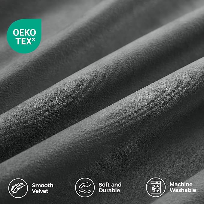 Pinch Pleated 100% Blackout Curtains for Bedroom, Grey Velvet Curtains for Living Room, Black Out Curtain 102 inch Long Room Darkening, Blackout Pinch Pleat Drapes with Hooks 2 Panels
