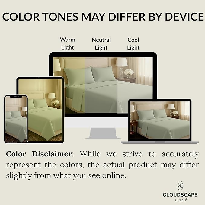 Cloud Scape Linen 100% Egyptian Cotton King Sheets Set – 400 Thread Count, 4-Piece Soft Hotel Quality Bedding Set,Deep Pockets up to 16”, Mineral