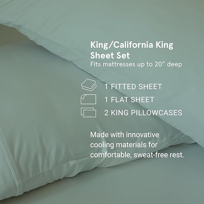 SHEEX - Original Performance Sheets Set (King/California King) Navy - Cooling Sheets - Moisture Wicking - 1 Flat Cooling Sheet, 1 Fitted Cooling Sheet, 2 Pillow Covers - Wrinkle Free - Sleep Aid