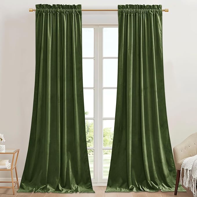 StangH Moss Green Curtains for Doorway Bedroom Velvet Blackout Thermal Insulated Window Drapes, Christmas Home Decor for Living Room/Patio/Nursery Kids, W42 x L84, 2 Panels