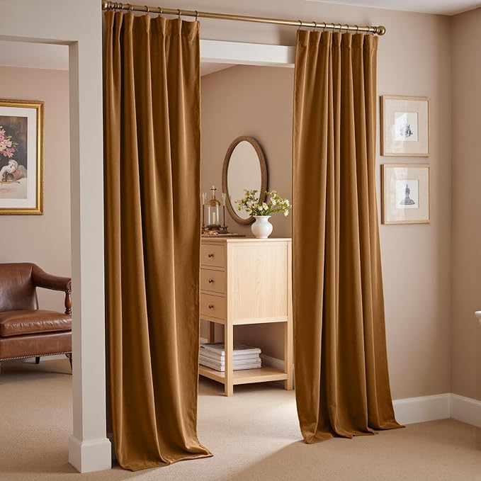 Lazzzy Gold Brown Blackout Velvet Curtains 96 Inches Long Thermal Insulated Room Darkening Curtain Drapes Luxury Back Tab Window Treatments for Bedroom Living Room 2 Panels, 52 x 96 Inch, Golden Brown
