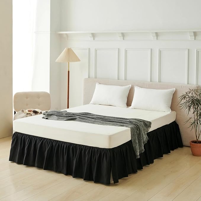 Bed Skirt King Size Ruffled Bed Skirt with Split Corners, Black King Bed Skirts 16 Inch Drop, King Size Bed Skirting with Platform, 16'' King, Black