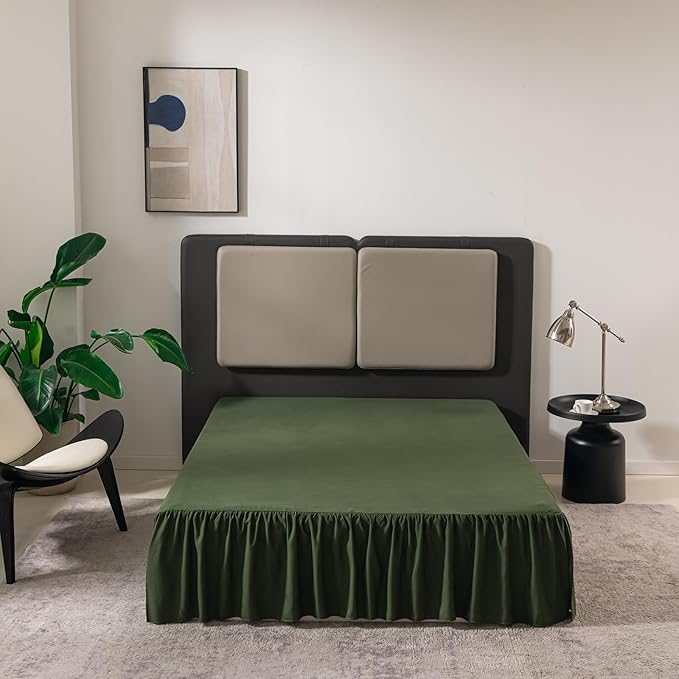 TSUTOMI Bed Skirt Queen Size Ruffled Bed Skirt with Split Corners, 14 Inch Drop Dust Ruffle Bed Skirts with Platform, Gathered Style, 100% Microfiber, Green
