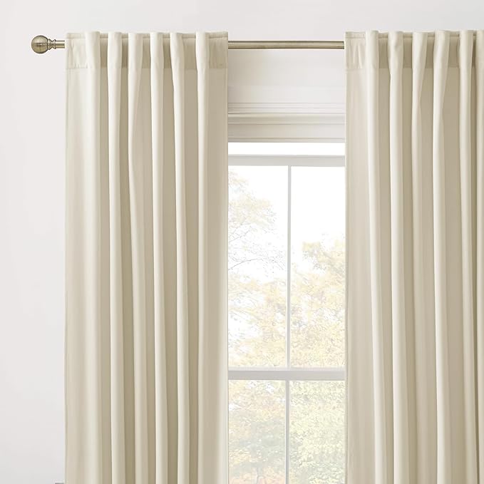 RYB Home Velvet Blackout Curtains - Smooth Plush Privacy Blackout Energy Efficient Window Treatment Luxury Decoration for Living Room, W62 x L84, Light Beige, 2 Pieces