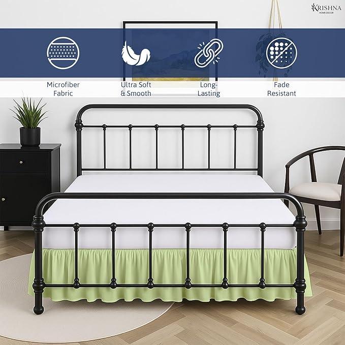 KRISHNA Ruffled Bed Skirt with Split Corners Full, 100% Microfiber Hotel Quality, 24 Inch Drop Dust Ruffle Gathered Bedskirt with Platform, 54" x 75", Sage