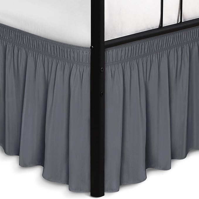 Biscaynebay Wrap Around Bed Skirts with Split Corners for King Beds 16" Drop, Dark Grey Elastic Dust Ruffles Adjustable Easy Fit Wrinkle & Fade Resistant Silky Luxurious Fabric Machine Washable