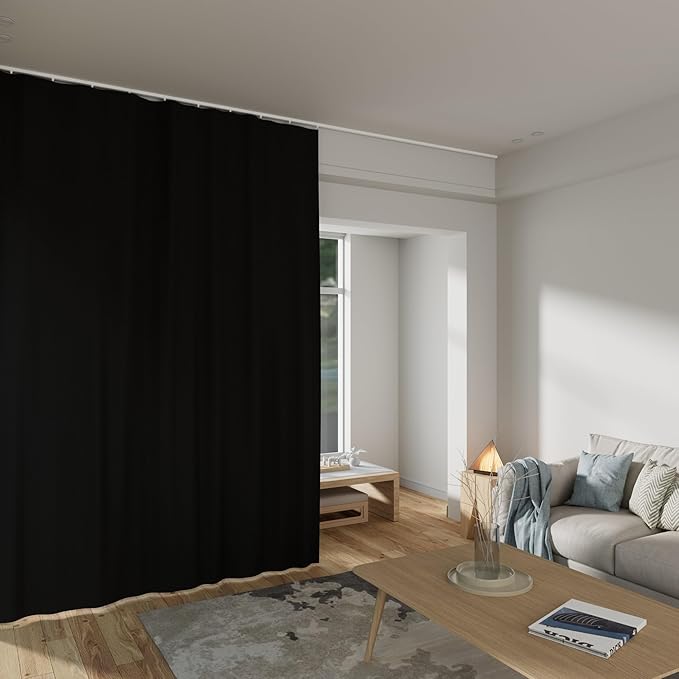 Room Divider Curtains Total Blackout Privacy Curtain Panel Room Thermal Insulated Noise Reduction Curtains for Bedroom Window Living Room Ceiling Track Curtain W 10 ft × H 9 ft Black