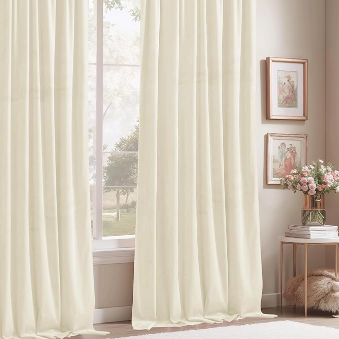 StangH Ivory White Velvet Curtains 84 inches - Christmas Room Darkening Thermal Curtains for Winter, Rod Pocket Drapes for Living Room/Bedroom Window Decor, W52 x L84, 2 Panels