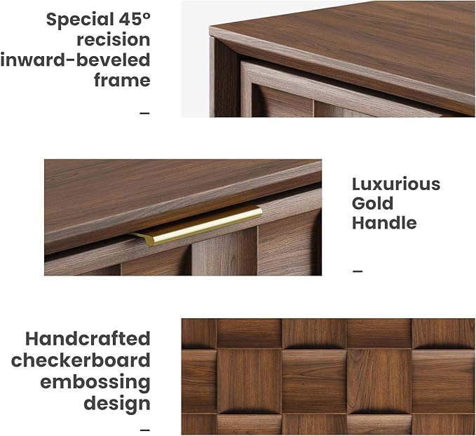 COLAMY Night Stand Set of 2, Nightstand with Charging Station, 22" Modern Bed Side Table with 2 Storage Drawers and Chessboard Relieffor Bedroom, Dorm and Small Spaces - Walnut