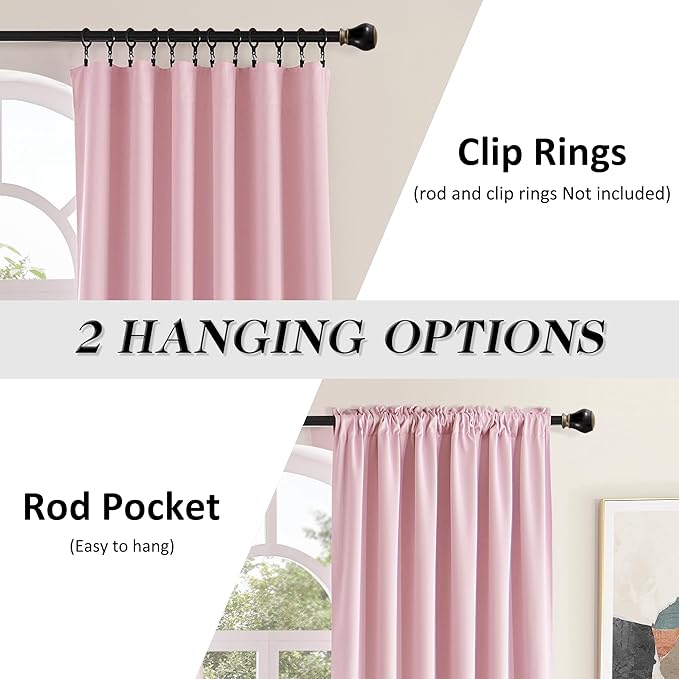 DONREN 96 Inch Curtains for Living Room - Blackout Thermal Insulated Window Drapes with Rod Pocket (2 Panels,52 x 96 Inch,Pink)