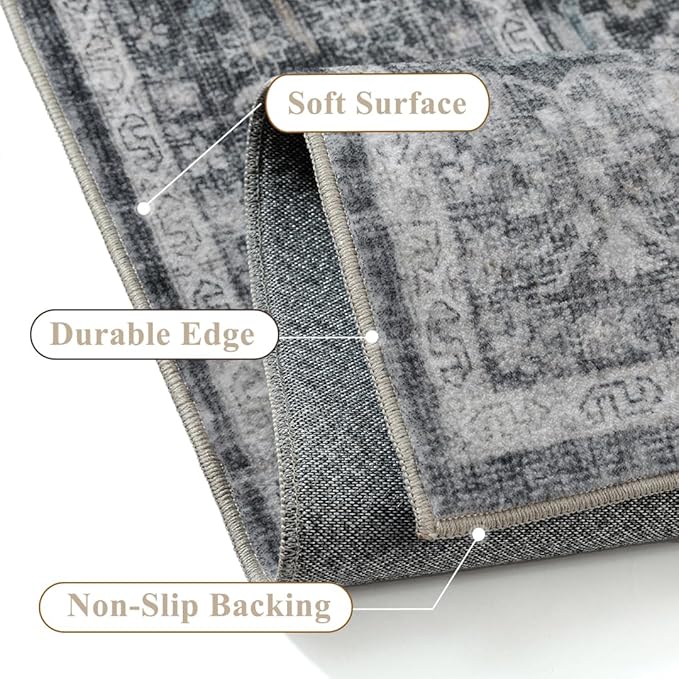 Blue 2x8 Runner Rug Hallway Non Slip Kitchen Vintage Distressed Long Carpet Indoor Machine Washable Traditional Floral Bedroom Accent Throw Rug for Office Laundry Bathroom Dining Living Room