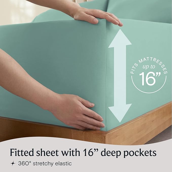 LuxClub 3 PC Twin XL Sheet Set, Deep Pockets Wrinkle Free Cooling Bed Sheets Hotel Bedding for Women, Men, Kids & Teens, Includes 1 Fitted Sheet, 1 Flat Sheet and 1 Pillowcase-Silky Soft Light Teal