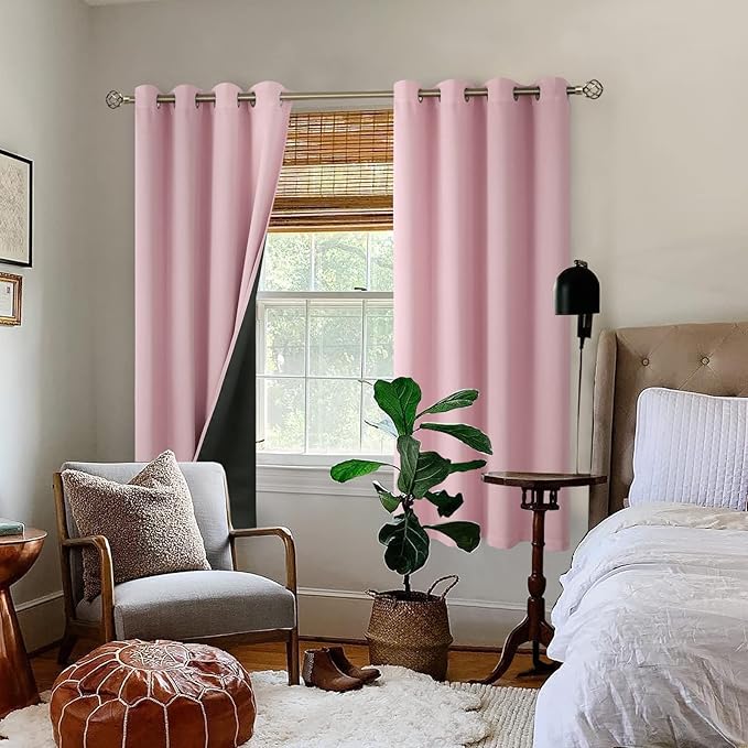 BGment Baby Pink 100% Blackout Curtains for Nursery Bedroom 69 Inch Length 2 Panels, Thermal Insulated Full Light Blocking Grommet Noise Cancelling Window Curtains for Girls Room, 55 Inch Wide Each