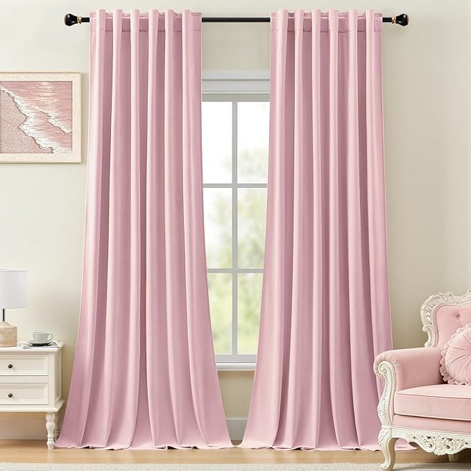 Baby Pink Velvet Curtains 108 Inches Long for Girls Room, Luxury Room Darkening Thermal Insulated Blackout Curtains Luxury Window Drapes for Bedroom, Back Tab Rod Pocket, W52 x L108, 2 Panels