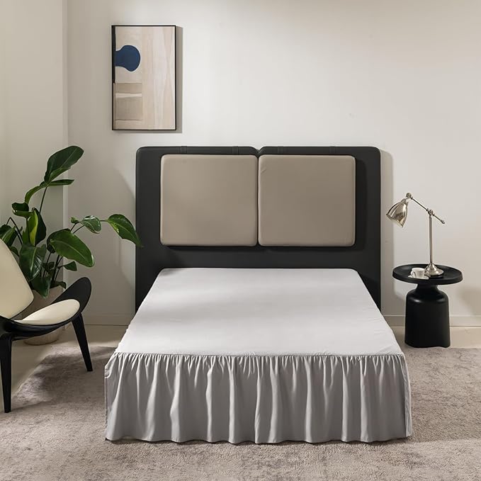 Bed Skirt King Size Ruffled Bed Skirt with Split Corners, 18 Inch Drop Dust Ruffle Bed Skirts with Platform, Gathered Style, 100% Microfiber, Light Grey