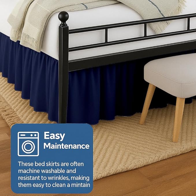 Ruffled Bed Skirt Split Corners with Platform, Tailored Fit Hotel Quality Wrinkle Free Ultra-Soft Microfiber Dust Ruffle, Upto 10 Inch Drop, Full XL, Navy Blue