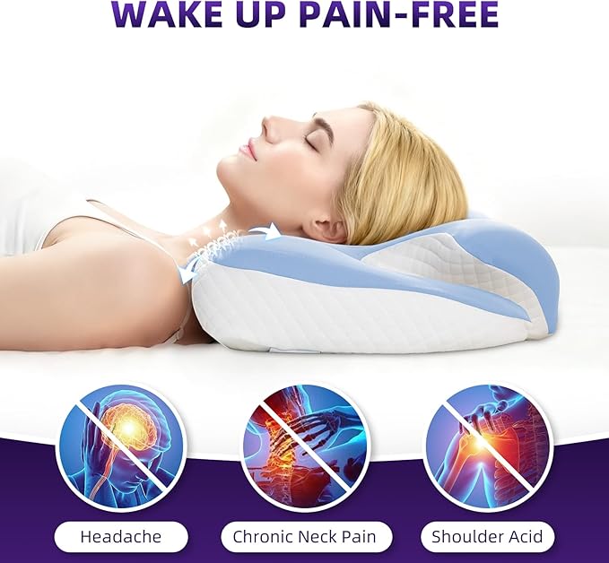 Cervical Neck Pillow for Sleeping,Ergonomic Memory Foam Pillows for Neck and Shoulder Pain Relief,Adjustable Contour Neck Support Bed Pillow for Side Back Sleepers-Women Men Gift(Baby Blue)