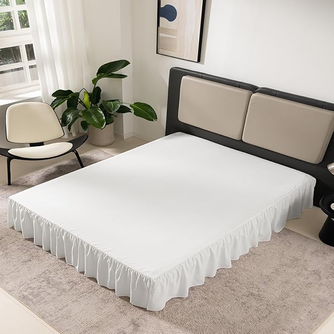 Ivory Bed Skirt Full Size Ruffled Bed Skirt with Split Corners, Full Bed Skirt 18 Inch Drop, Full Size Bed Skirt Ivory for Ruffled Bed Skirt with Split Corners, Bed Skirt Full Size