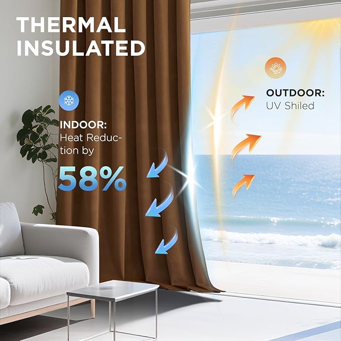 Joydeco Golden Brown 100% Blackout Curtains 84 Inch 2 Panels, Luxury Thermal Brown Velvet Curtains for Bedroom Living Room, Soundproof Blackout Window Drapes, Rod Pocket & Back Tab (52W x 84L)
