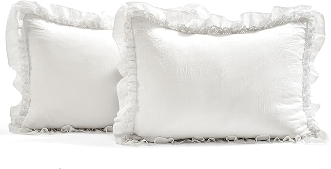 Lush Decor Ella Ruffle Lace Bedspread, 3 Piece Set, Queen, Neutral - Cute Bed Set - Queen Bedding - Beige Bedding - Coquette Decor - Neutral Ruffle Trim - Beige Lace Trim