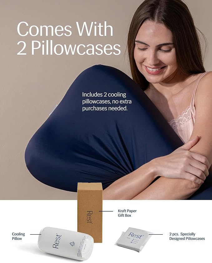 REST® Evercool® Cooling Pillow, Instant Cool-to-Touch Shell Fabric & Breathable Silicone Sponge Core for All-Night Temperature Regulation & Ergonomic Support, High, Light Gray
