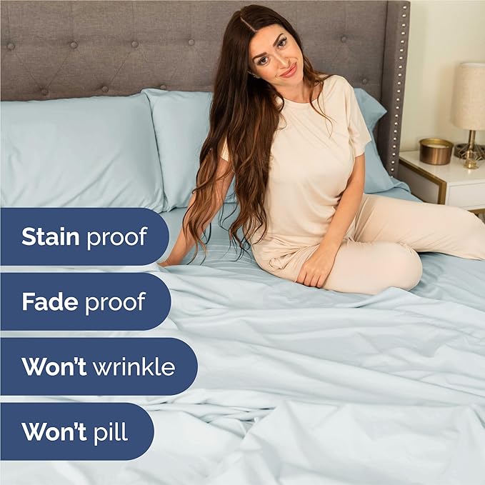Twin XL 4 Piece Sheet Set - Cooling, Comfy & Breathable - Hotel Luxury Bedding, Includes Fitted Sheet for Women, Men, Kids & Teens - 1 Flat, 1 Fitted Sheet, 2 Pillowcases with Deep Pockets - Ice Blue