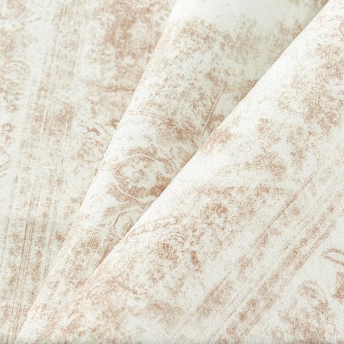 Area Rug 5x7 Cream Washable Living Room Beige Carpet Non Slip Vintage Medallion Low Pile Soft Indoor Bedroom Retro Distressed Indoor Rug for Kitchen Home Office Laundry Dining Room