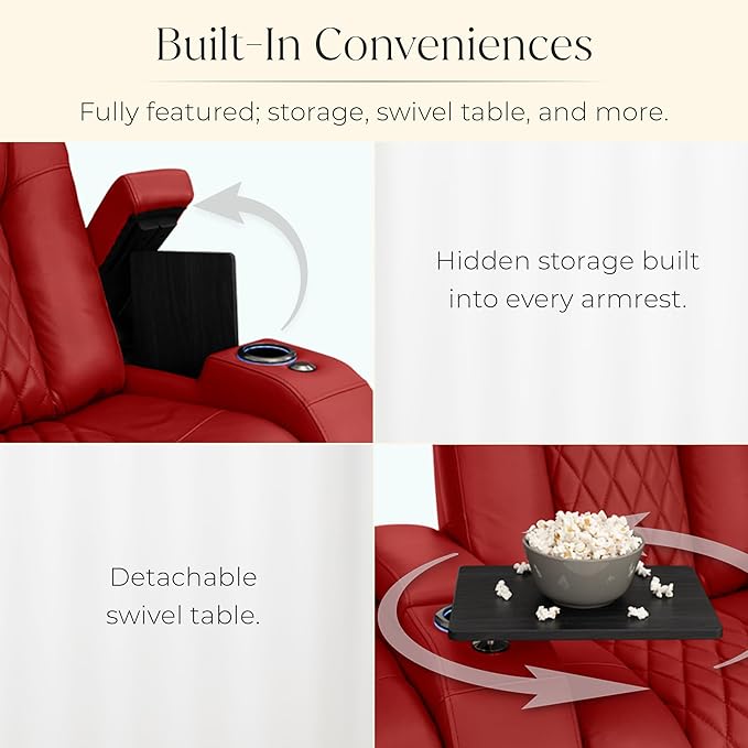 Seatcraft Diamante Zero-Gravity CoolZero Italian Leather Home Theater Seating, Power Headrest, Power Recline, Single Recliner, Red