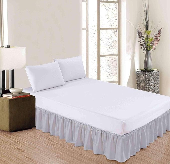 Light Grey Solid Ruffled Bed Skirt Queen-XL-26 Inch Drop Split Corner, Microfiber Bedskirt with Platform Three Sided Coverage