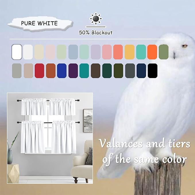 Pure White Half Blackout Modern Design Curtains 84 Inches Long - Room Darkening Thermal Insulated Drapes Window Treatment Curtains for Living Room Patio Door,2 Panels,W 52 x L 84 Inch