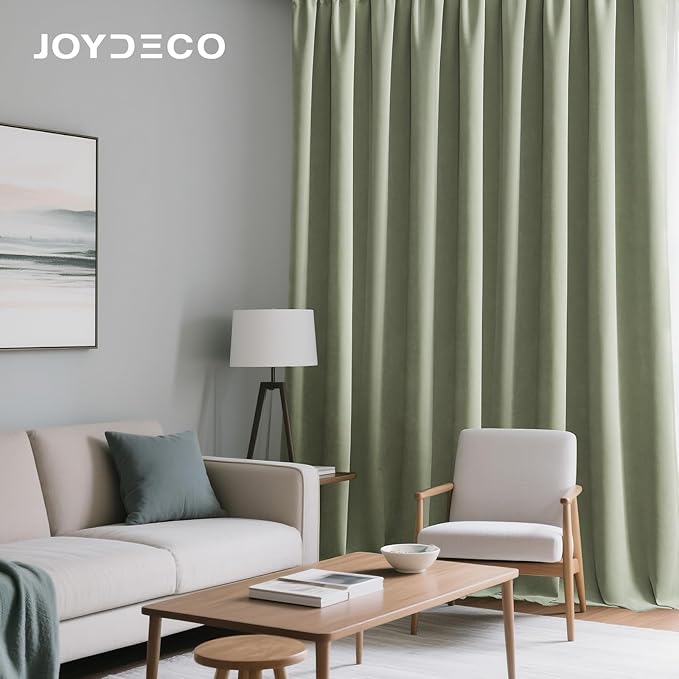 Joydeco Sage Green Velvet Curtains 72 Inches 2 Panels, Luxury Thermal Insulated Soft Green Curtains for Bedroom & Living Room, Room Darkening Velvet Drapes, Rod Pocket (52W x 72L)