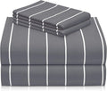 LuxClub 4 PC California King Sheet Set, Deep Pockets Wrinkle Free Cooling Bed Sheets Hotel Bedding for Women, Men, Includes 1 Fitted Sheet, 1 Flat Sheet and 2 Pillowcases-Striped -Light Grey