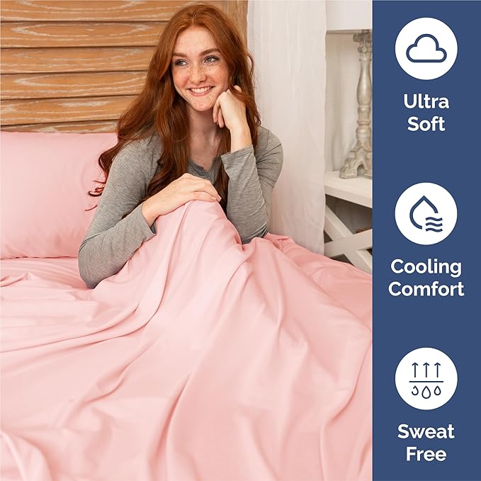 King 6 Piece Sheet Set - Cooling, Comfy & Breathable - Hotel Luxury Bedding, Includes Fitted Sheet for Women, Men, Kids & Teens - 1 Flat, 1 Fitted Sheet, 4 Pillowcases with Deep Pockets - Baby Pink