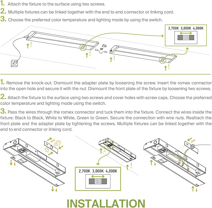 ASD 48 Inch LED Under Cabinet Lighting Plug in or Hardwired, High/Low/Off Switch, 24W 120V 3 CCT 2700K/3000K/4000K CRI90+, Triac Dimmable Linkable Under Counter Lights for Kitchen, ETL Listed, White
