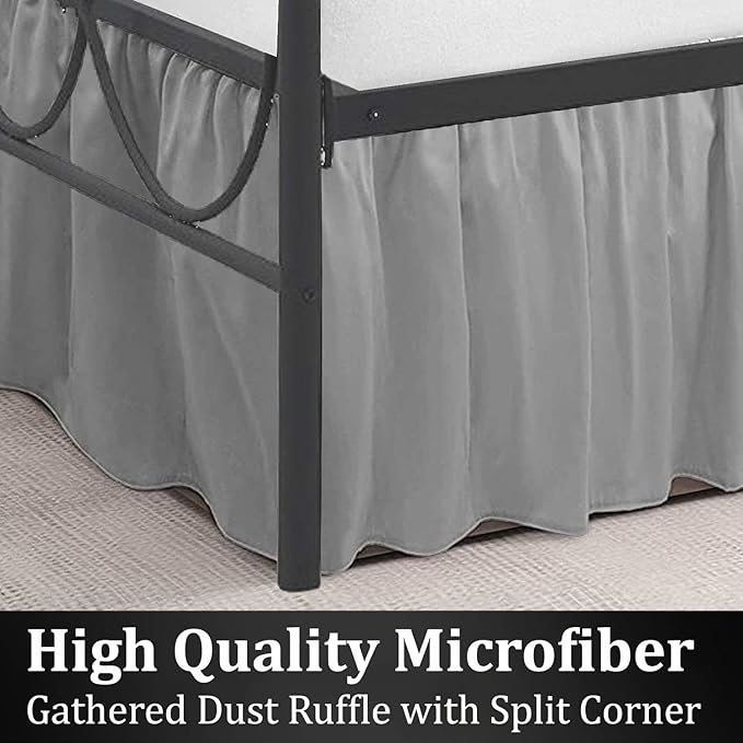 SKY BEDDINGS - Full Size Ruffled Bed Skirt with Split Corners - 16 Inch Drop Dust Ruffle Bed Skirt with Platform Three Sided Coverage - 100% Microfiber, Light Grey