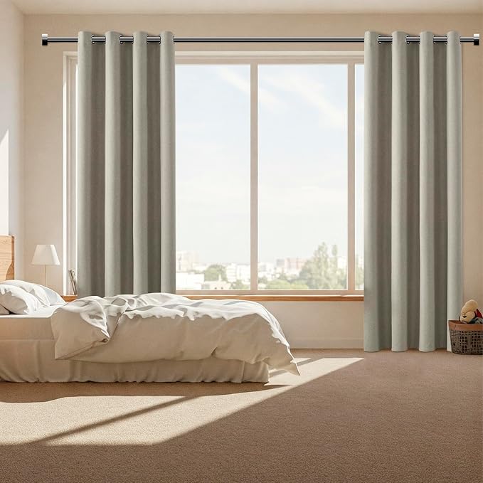 ChrisDowa 100% Blackout Sand Solid Curtains 120 Inches Long 2 Panels for Bedroom Living Room,Farmhouse Room Darkening Thermal Insulated Soundproof Grommet Top Window Treatment Drapes,52x120