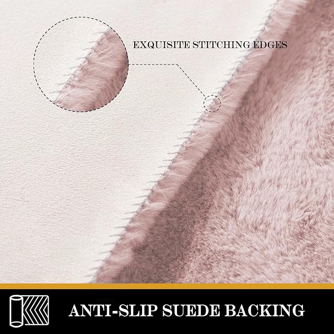 Latepis Soft Pink Round Rugs 6ft for Living Room Non-Slip Circle Faux Rabbit Fur Rug for Bedroom Washable Furry Rug for Nursery Floor Kids Room and Dorm
