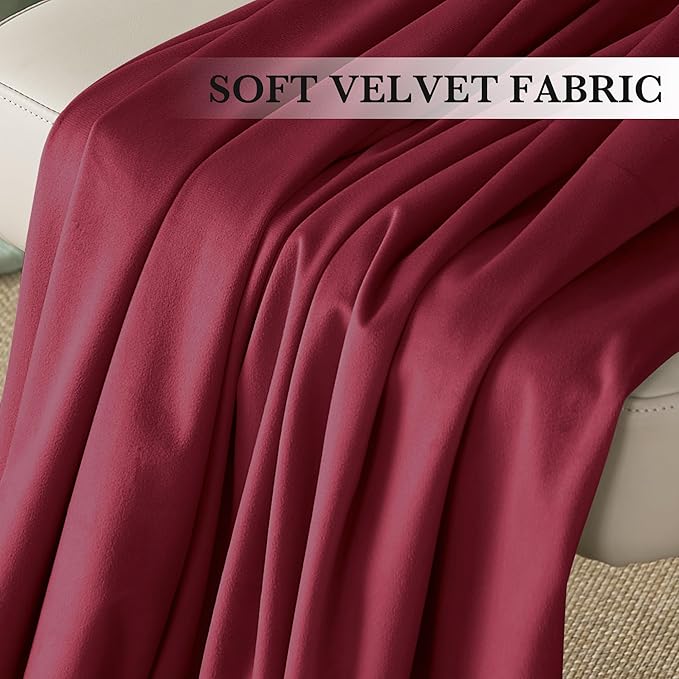 RYB HOME Burgundy Red Velvet Curtains for Christmas Decor, Soft Luxury Backdrops for Studio Theater, Back Tab Design for Bedroom Living Room, 42" W x L72 L, 2 Panels Set