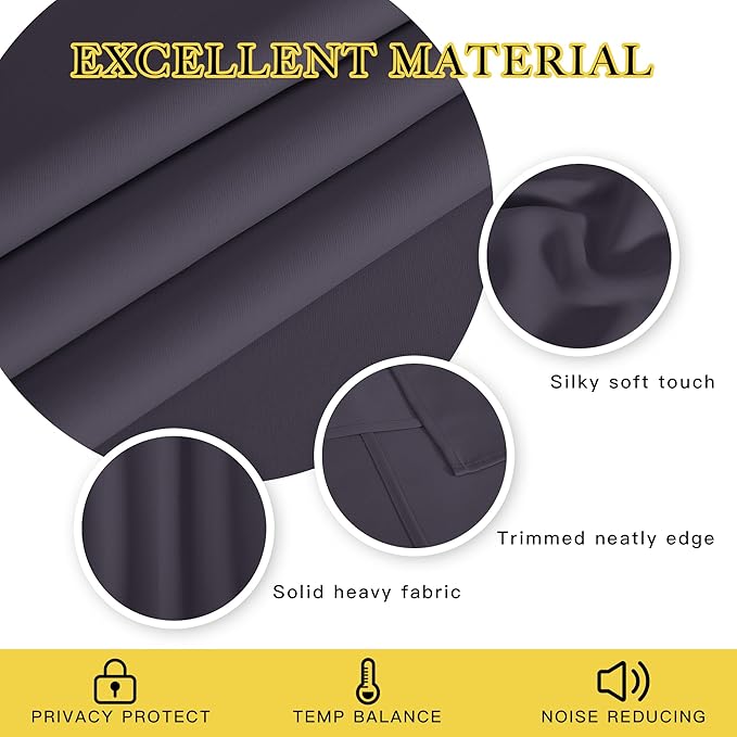 NICETOWN Blackout Doorway Curtain Drape 78 inch Long - Grommet Noise Reducing Thermal Insulated Solid Modern Window Treatments for Bedroom Closet (1 Panel, 52 x 78 Inch, Greyish Purple)