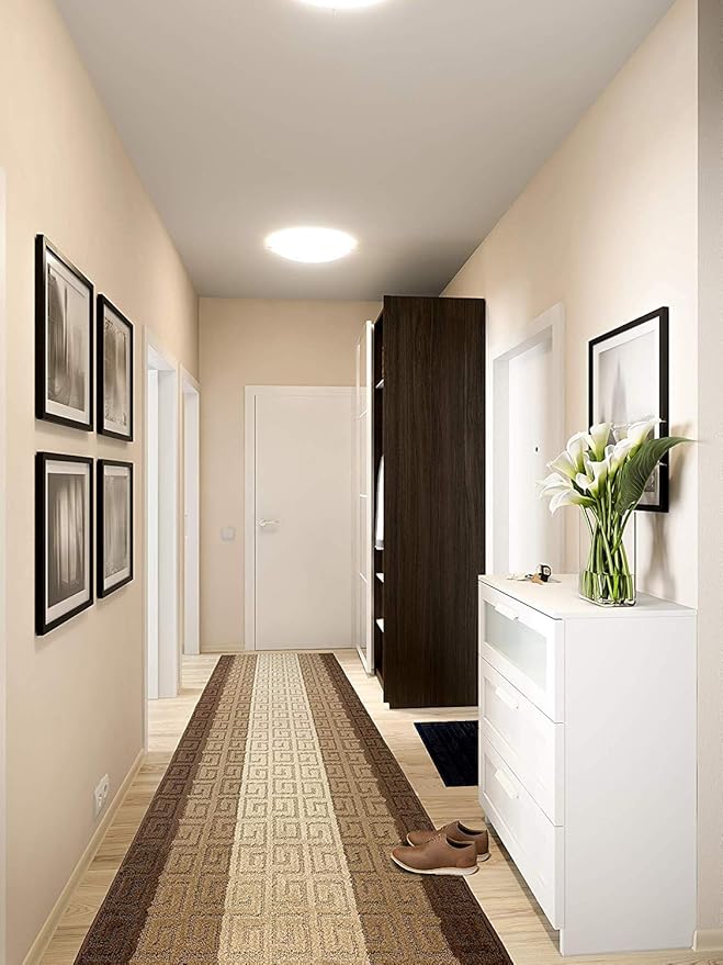 Custom Length Hallway Runner Rug,Slip Resistant,Meander Brown, 26 Inch X 35 feet, Sold and Priced Per Foot