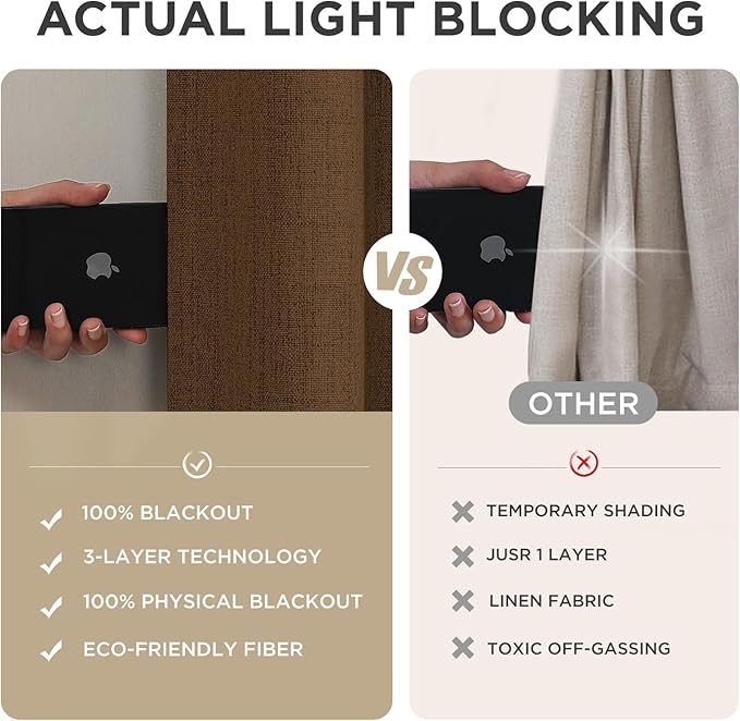 Joydeco Blackout Curtains for Bedroom - 72 Inch Long 100% Light Blocking 2 Panels Cappuccino Drapes, Thermal Insulated Room Darkening Curtains, Linen Textured for Living Room, Rod Pocket & Back Tabs
